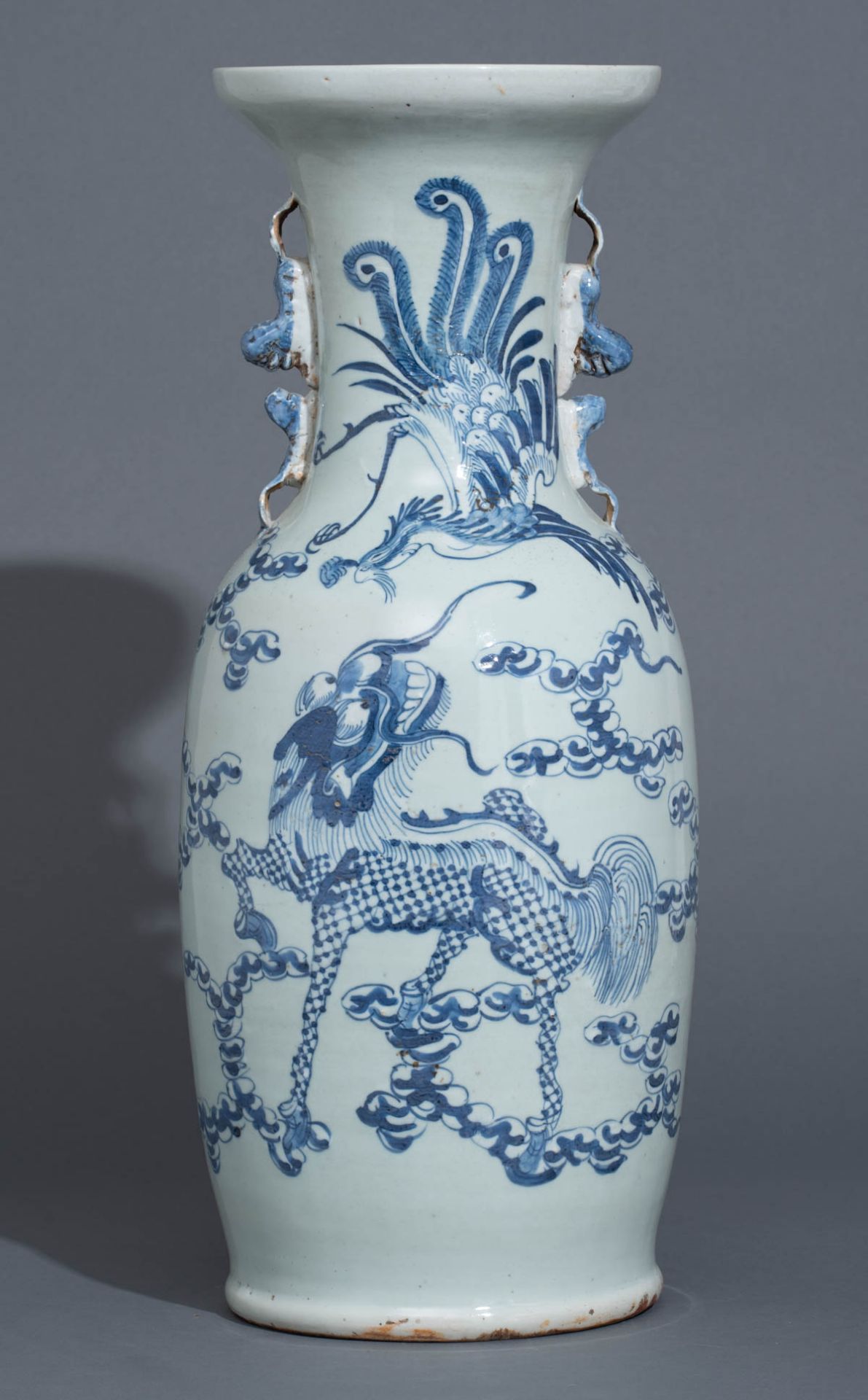 A Chinese celadon ground blue decorated vase - Image 2 of 7