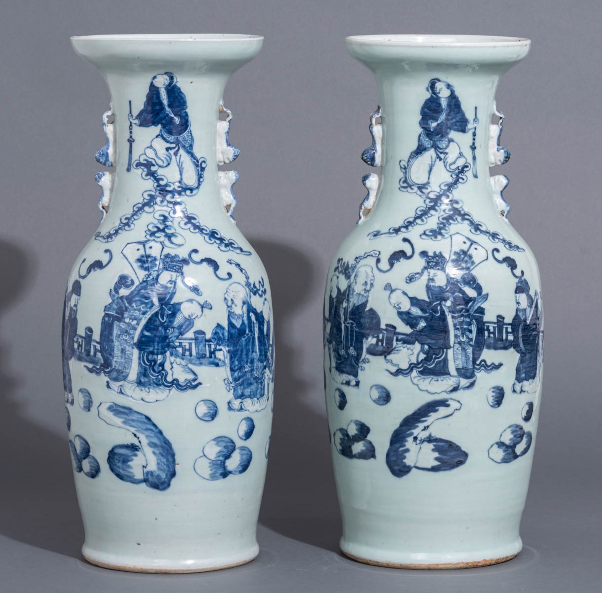 A pair of Chinese celadon ground blue and white vases - Image 2 of 7