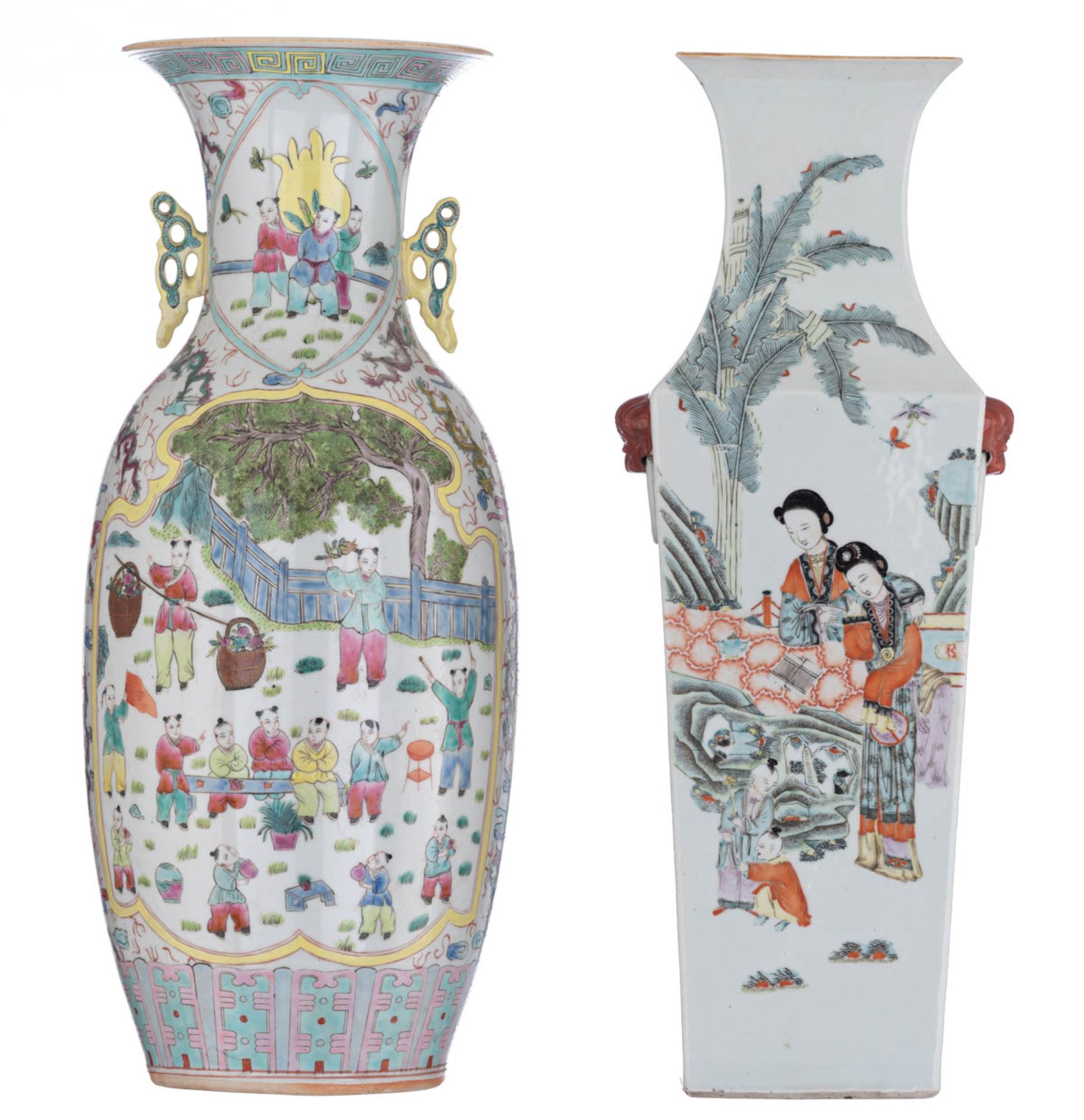 A Chinese Qianjiang cai fanghu vase with double decoration