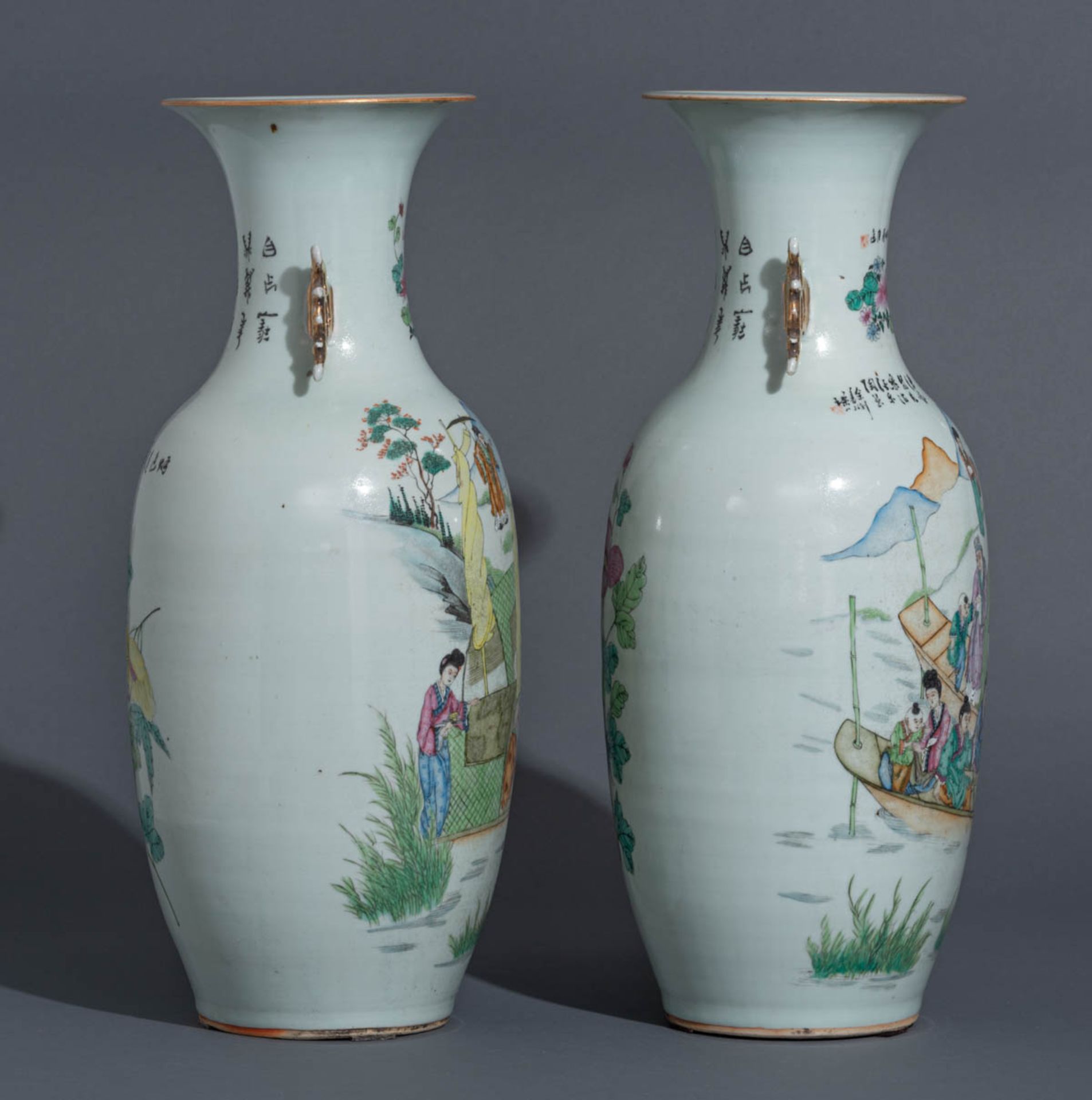 A pair of Chinese Qianjiang cai vases - Bild 5 aus 7