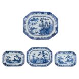 Four Chinese blue and white Nanking ware plates