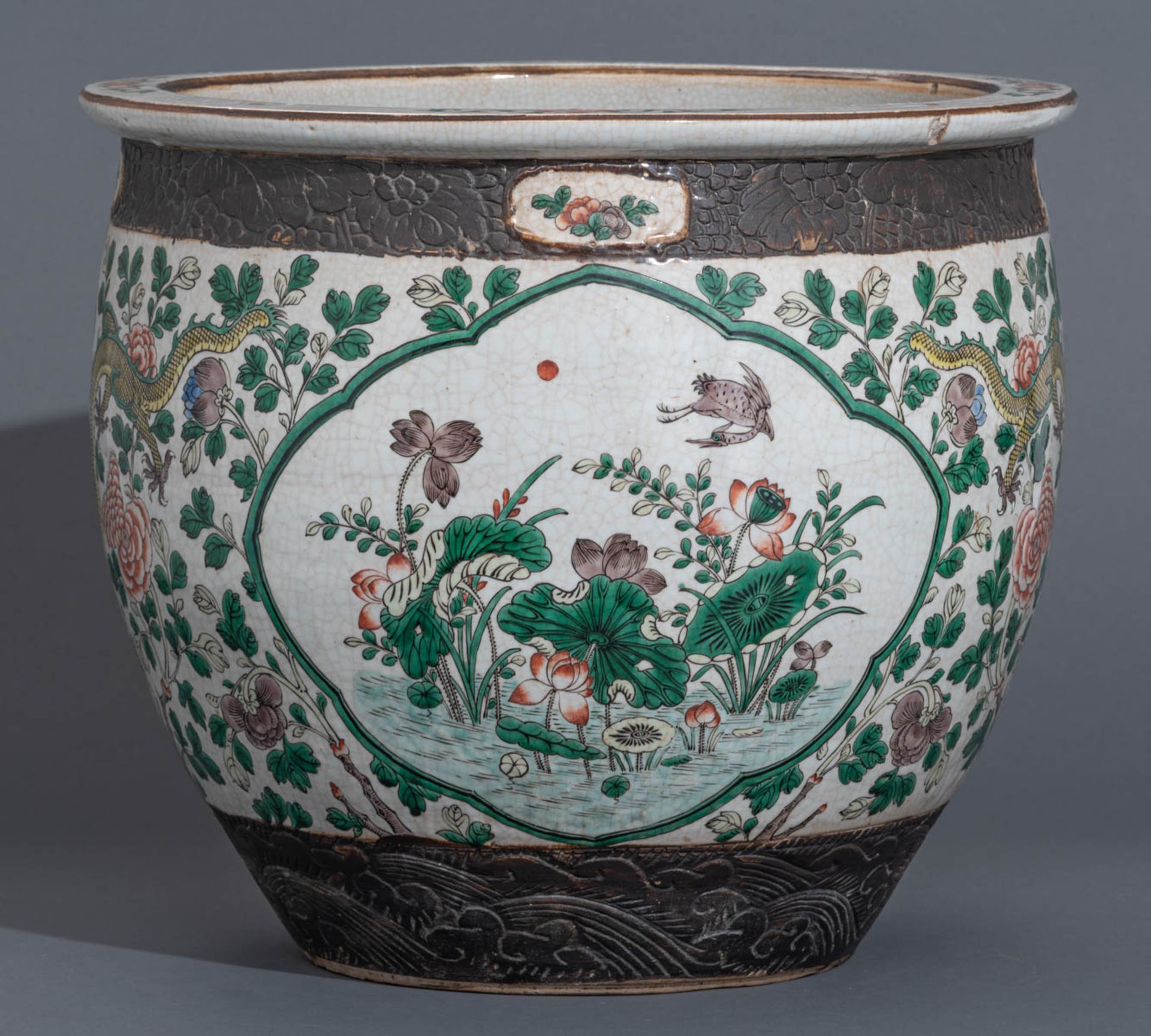 A Chinese crackle-glazed Nanking ware jardinière - Image 5 of 7