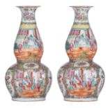 A pair of Chinese Canton double gourd vases