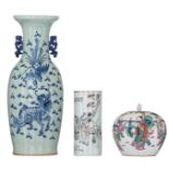 A Chinese celadon ground blue and white vase