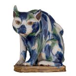 A Chinese Qianlong-style sancai ware figure of a seated cat