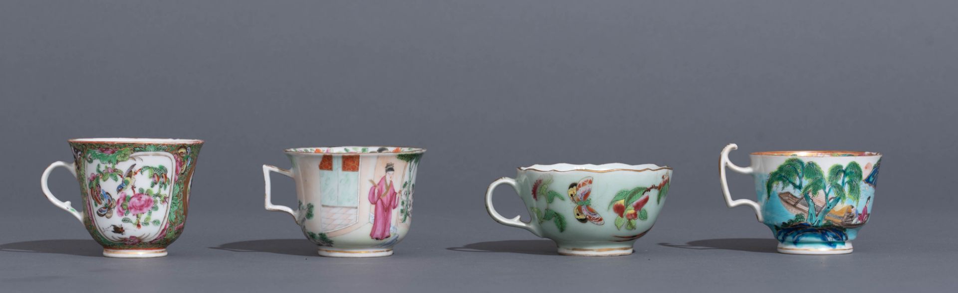 Six Chinese export porcelain Canton teacups and matching saucers - Image 23 of 62