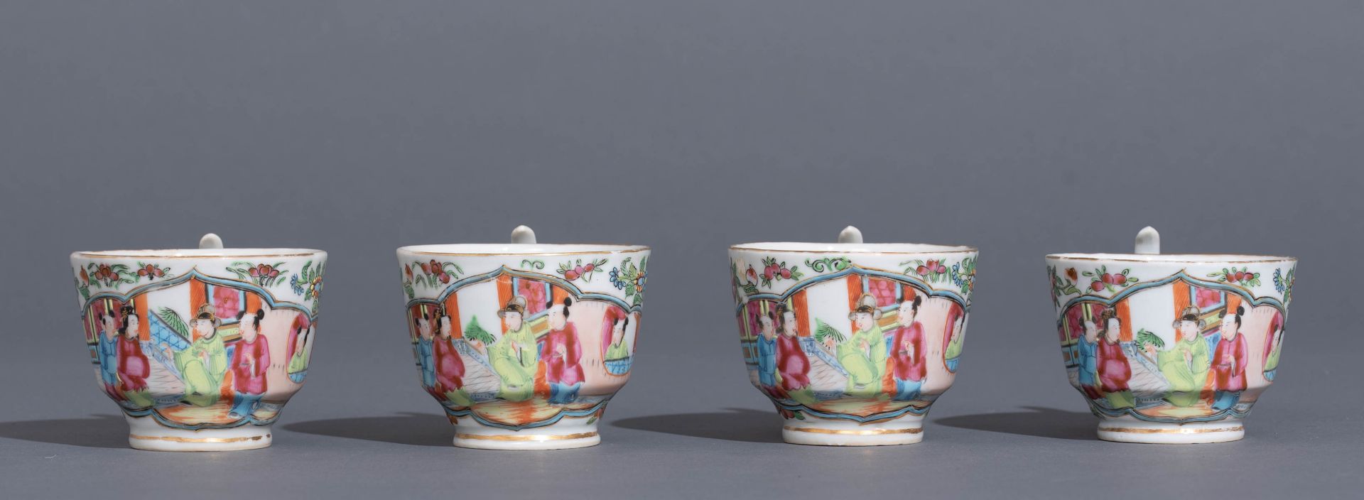 Six Chinese export porcelain Canton teacups and matching saucers - Image 5 of 62