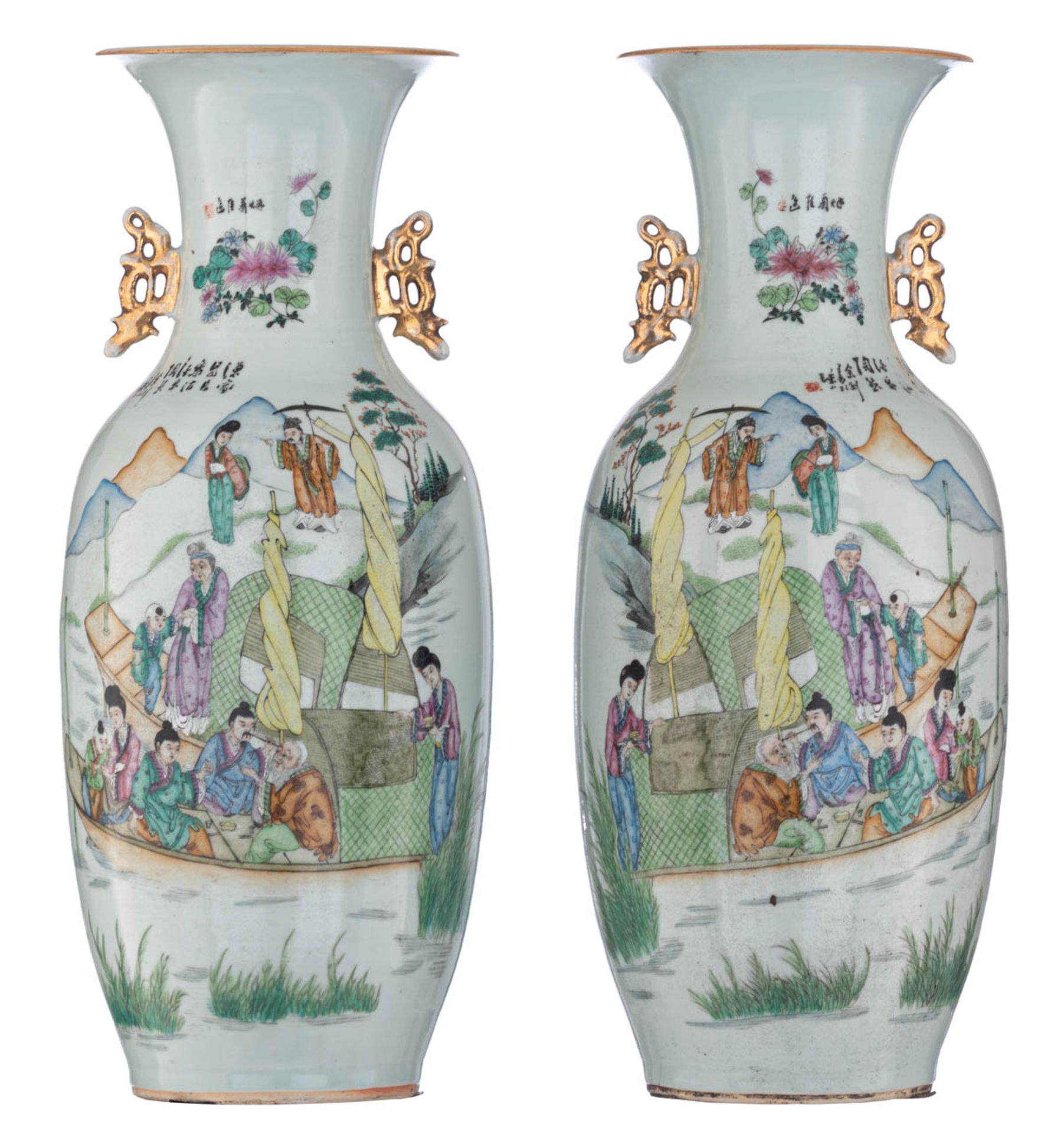 A pair of Chinese Qianjiang cai vases