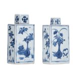A pair of Chinese blue and white tea caddies