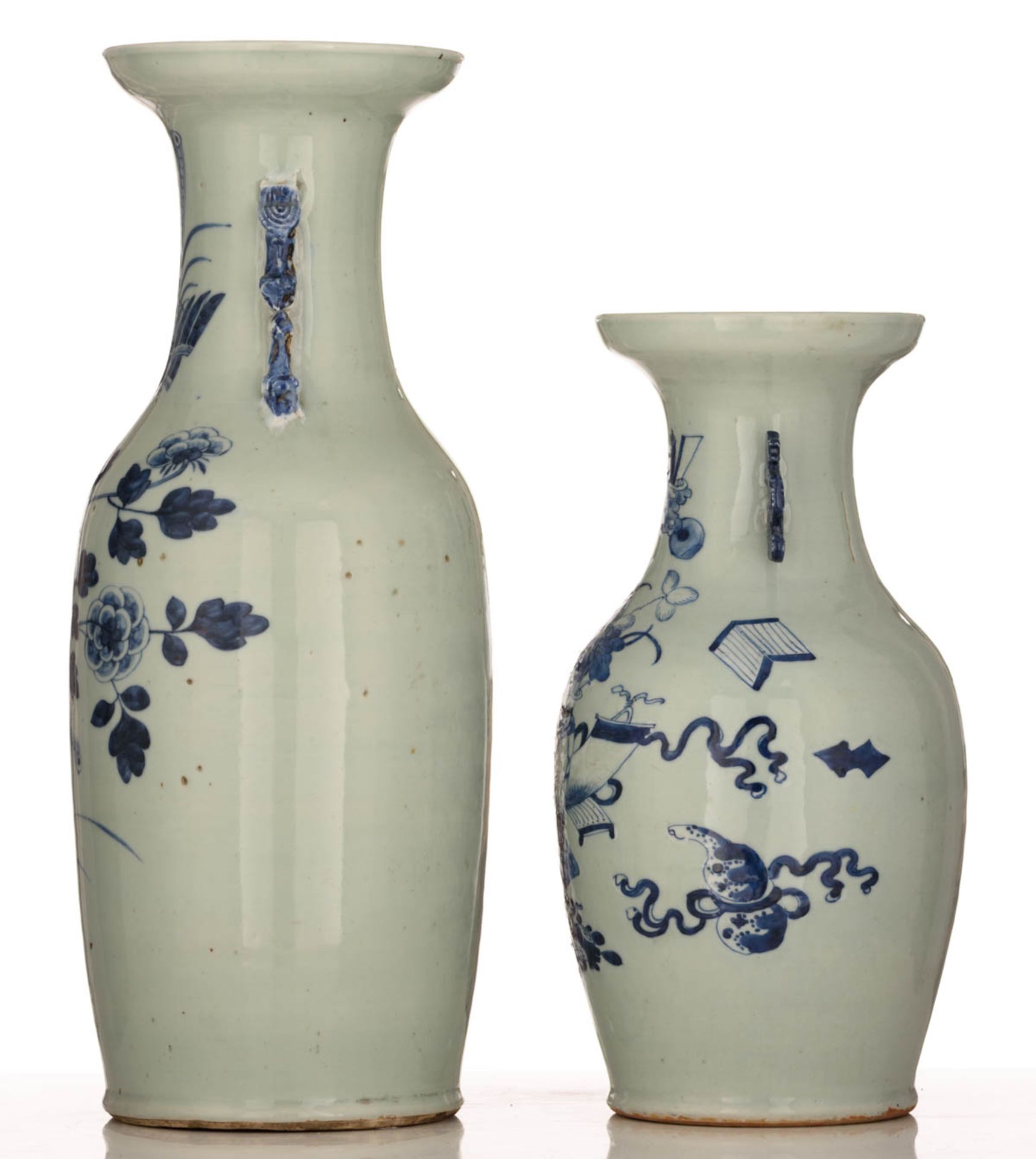 Two Chinese blue and white celadon ground vases - Image 2 of 6