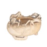 A rare South-East Asian ivory phantasy jar in the shape of a fake brush washer with inside