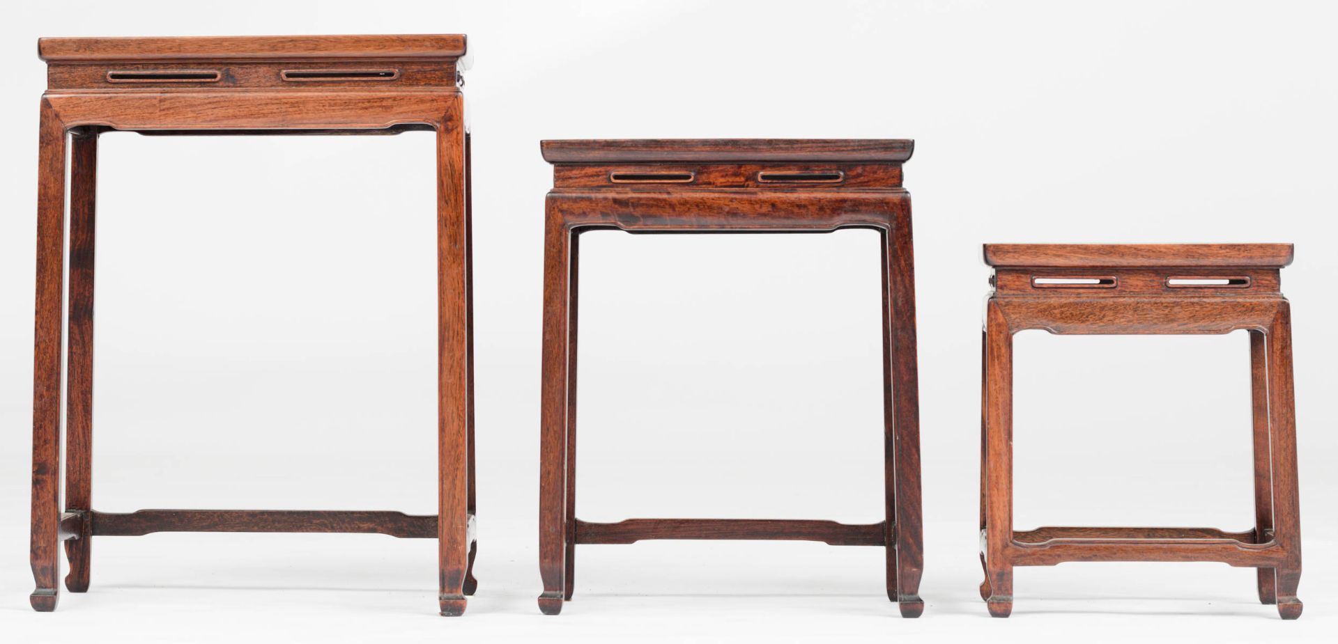 A three piece set of Chinese exotic hardwood matching occasional tables - Image 2 of 7