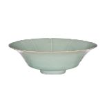 A Chinese celadon-glazed lotus leaf bowl