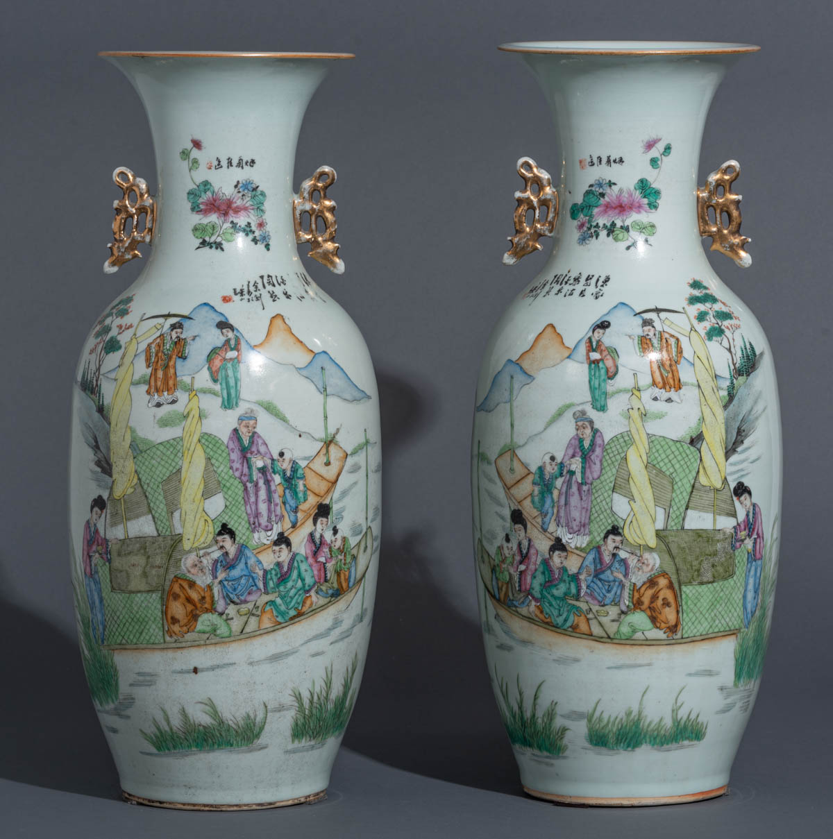 A pair of Chinese Qianjiang cai vases - Image 2 of 7