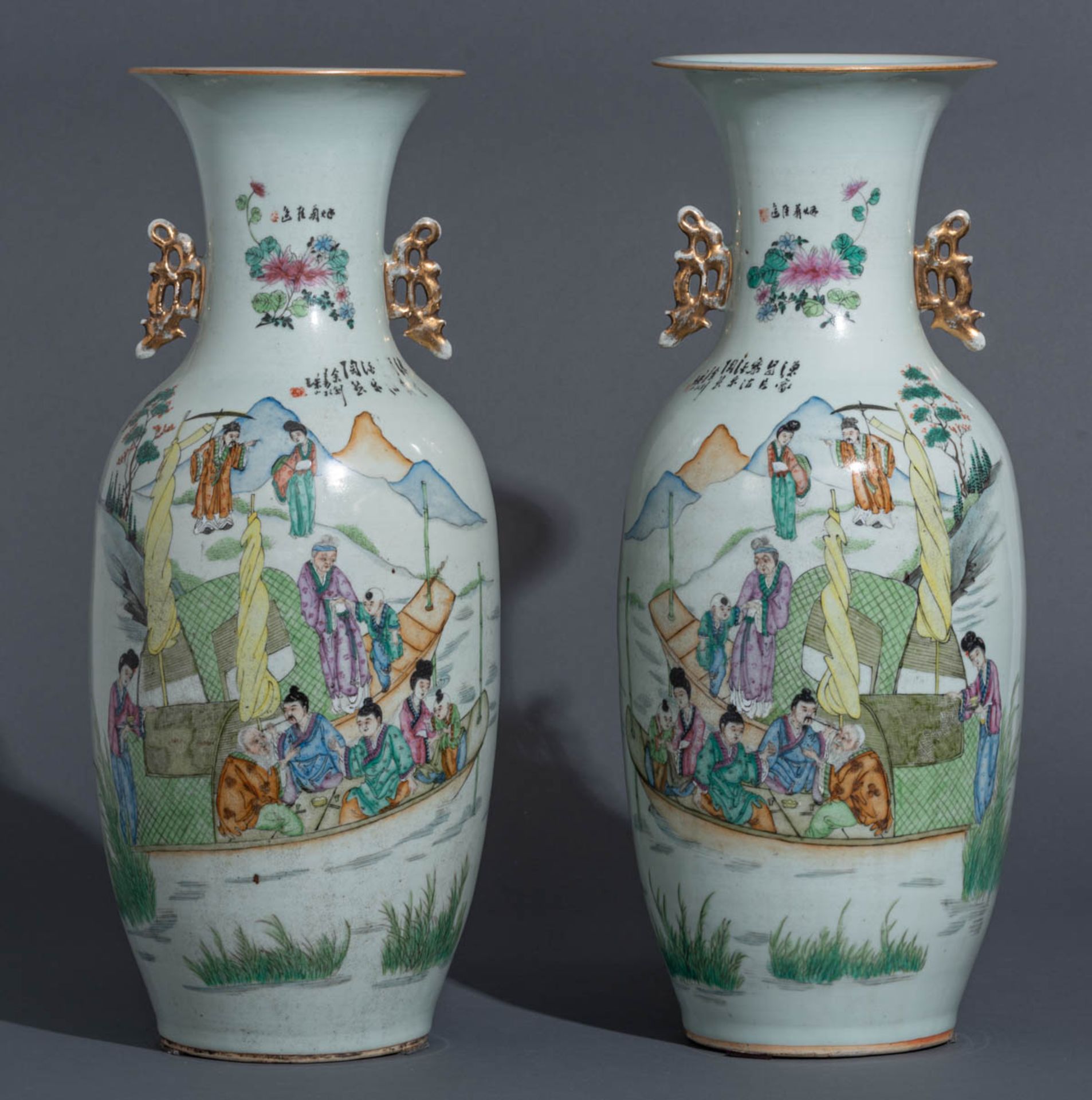 A pair of Chinese Qianjiang cai vases - Bild 2 aus 7