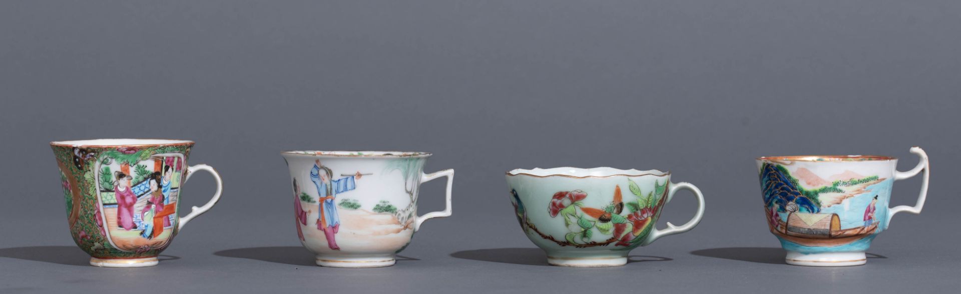 Six Chinese export porcelain Canton teacups and matching saucers - Image 21 of 62