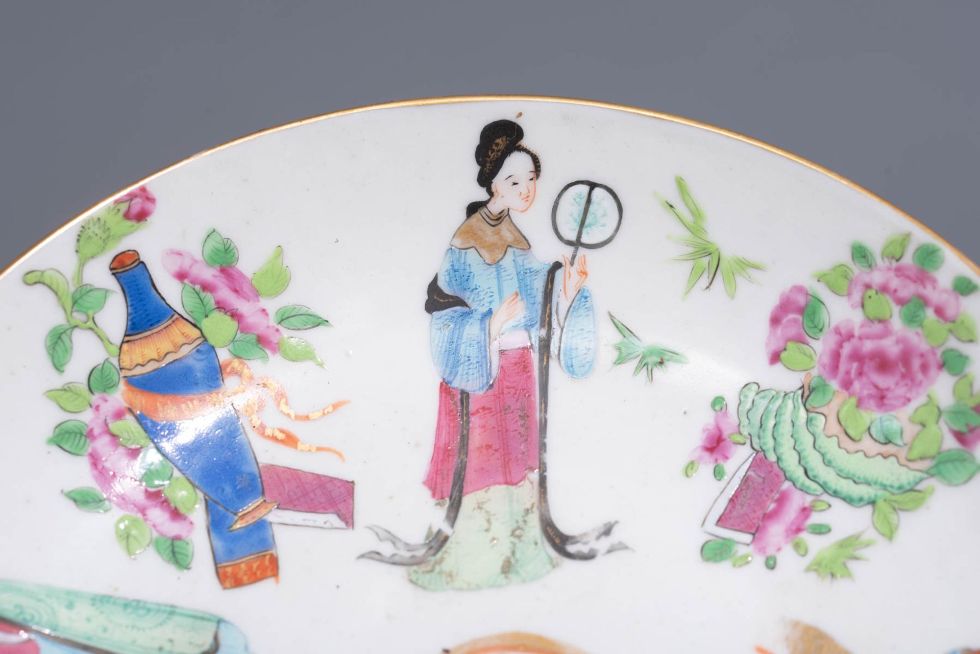 Six Chinese export porcelain Canton teacups and matching saucers - Image 60 of 62