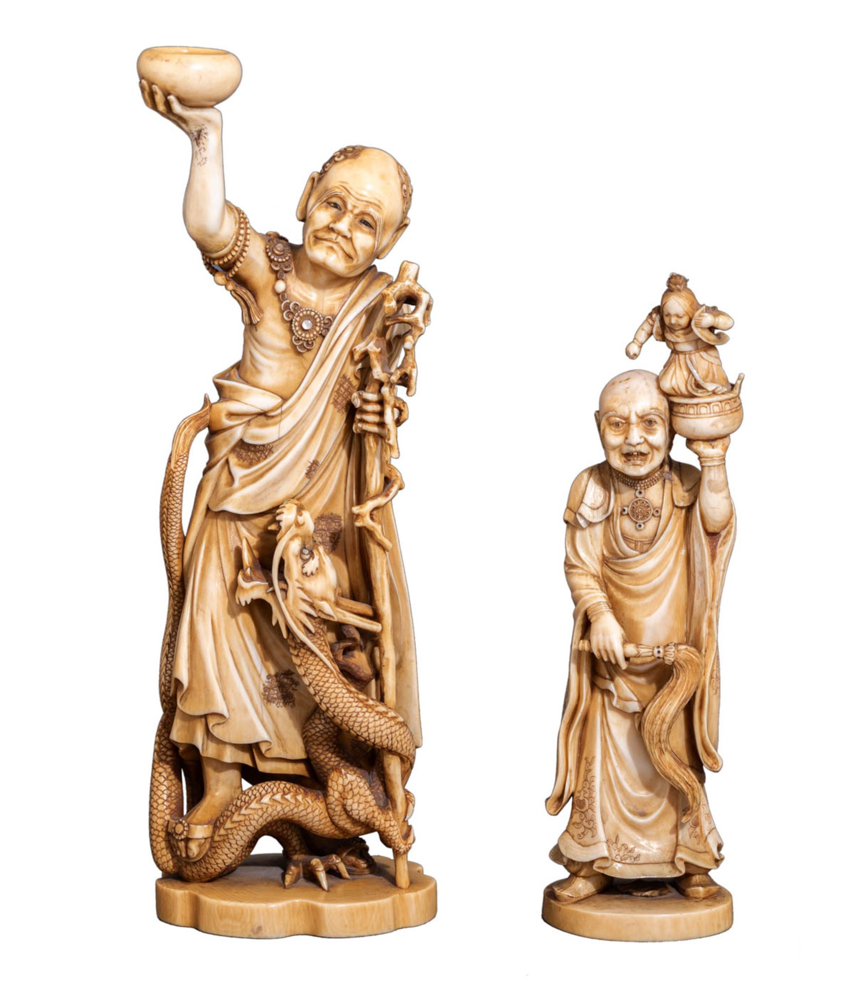 Two Japanese ivory 'Arhat' figures