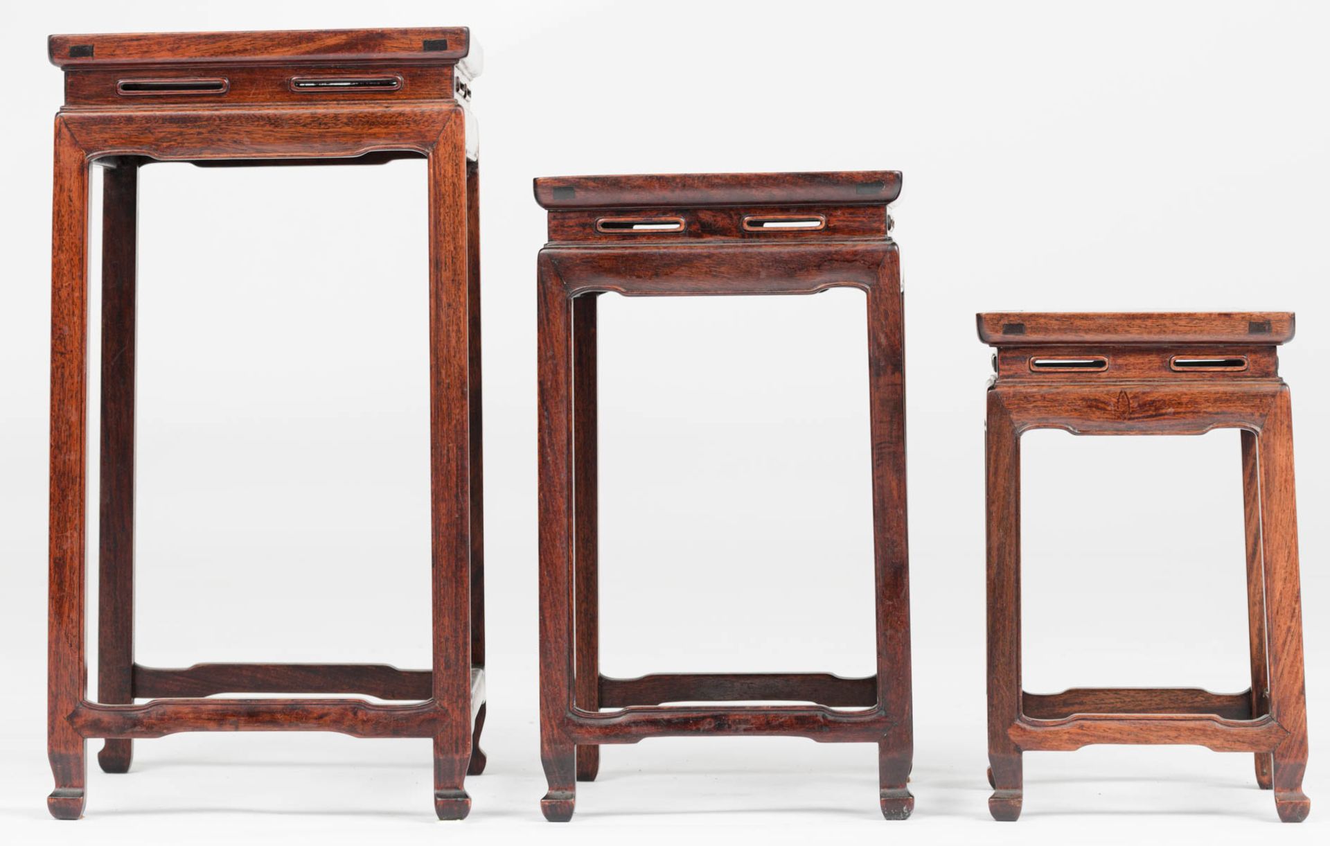 A three piece set of Chinese exotic hardwood matching occasional tables - Image 3 of 7