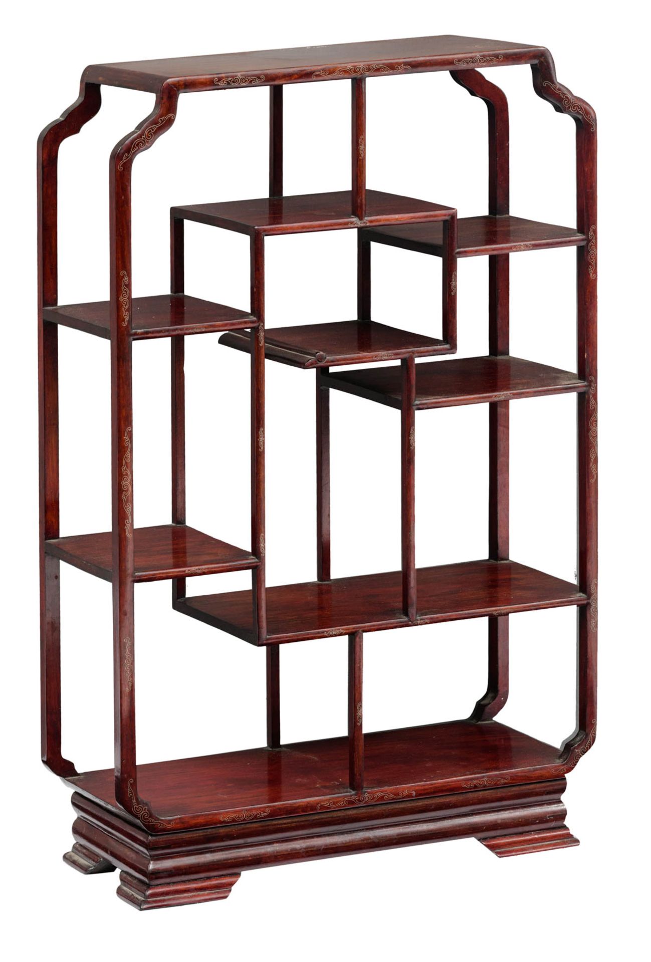 A fine Chinese rosewood stepped display cabinet