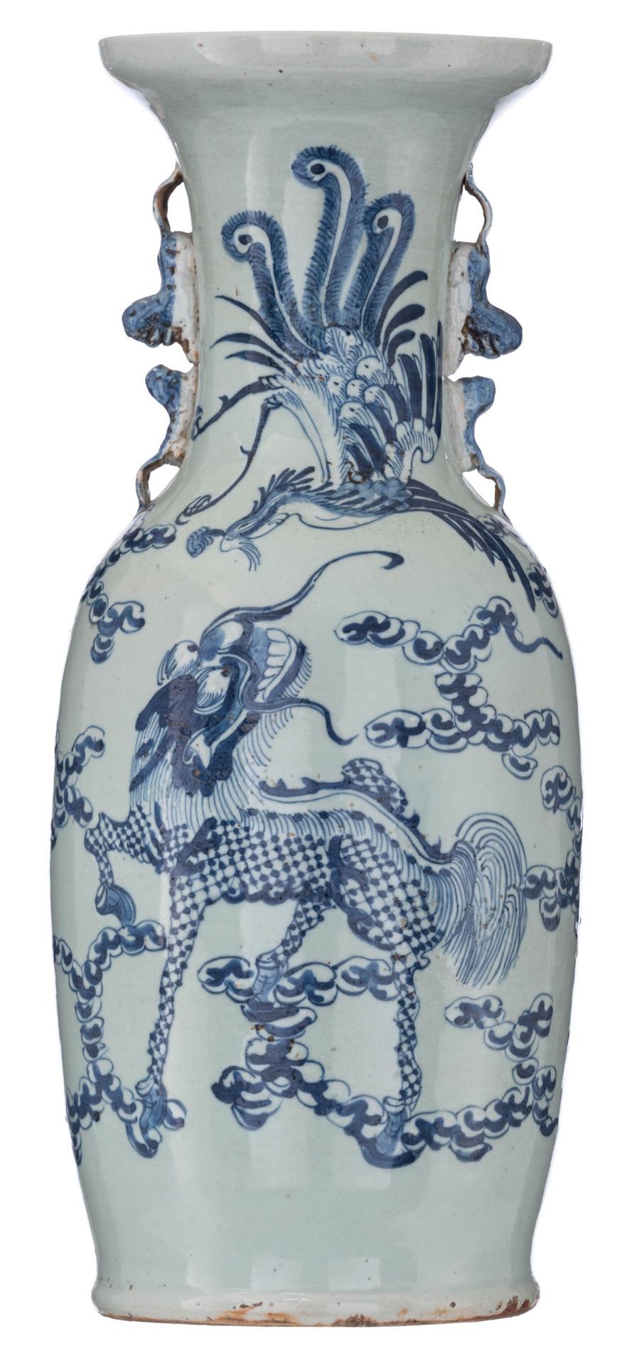 A Chinese celadon ground blue decorated vase