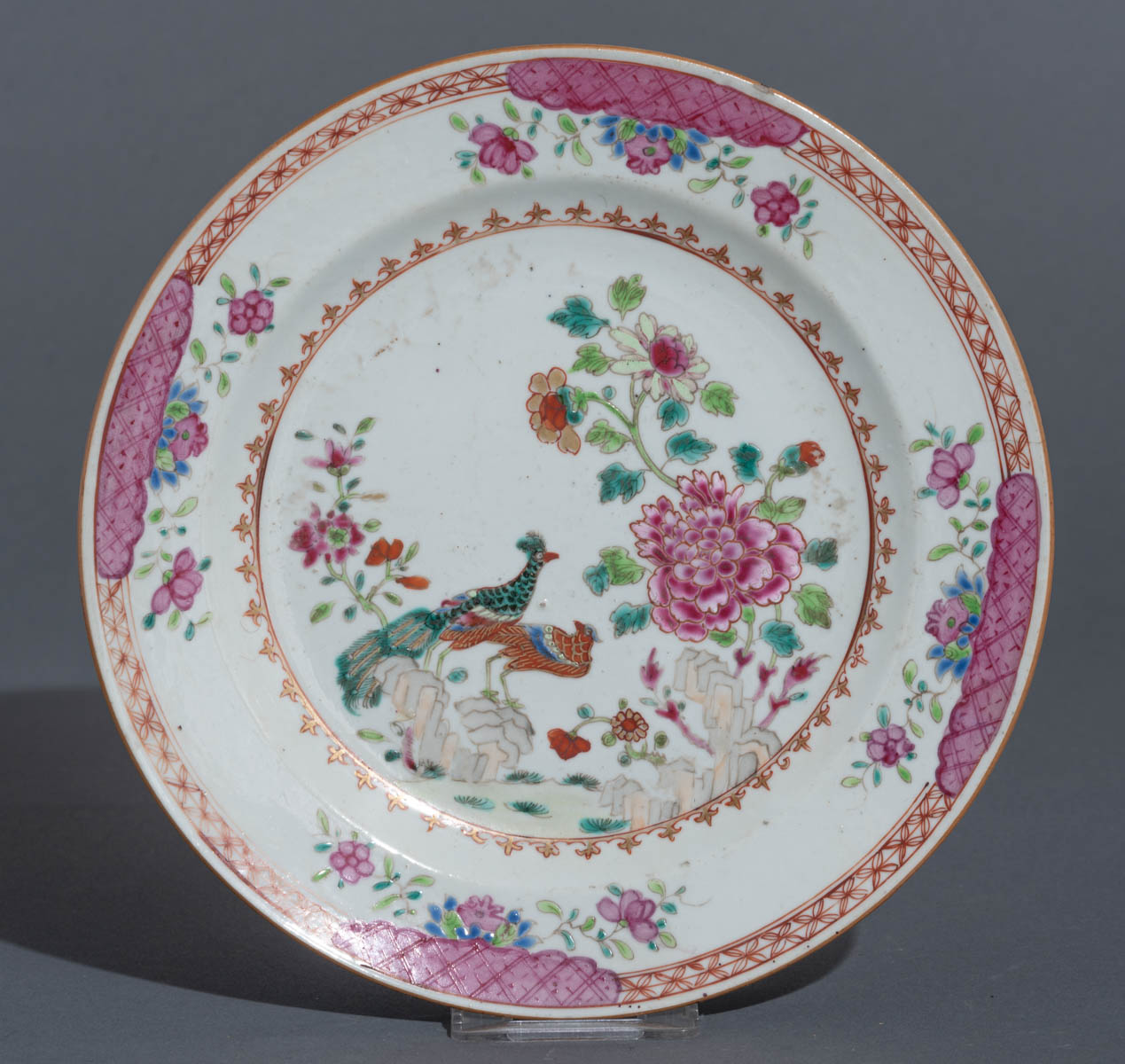 Eight Chinese famille rose 'Double Peacock' export dishes - Image 13 of 18