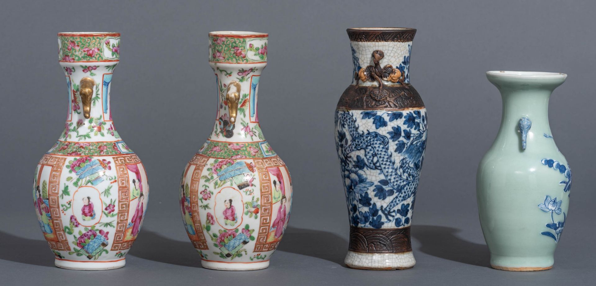 Two Chinese Canton famille rose floral decorated vases - Image 5 of 8