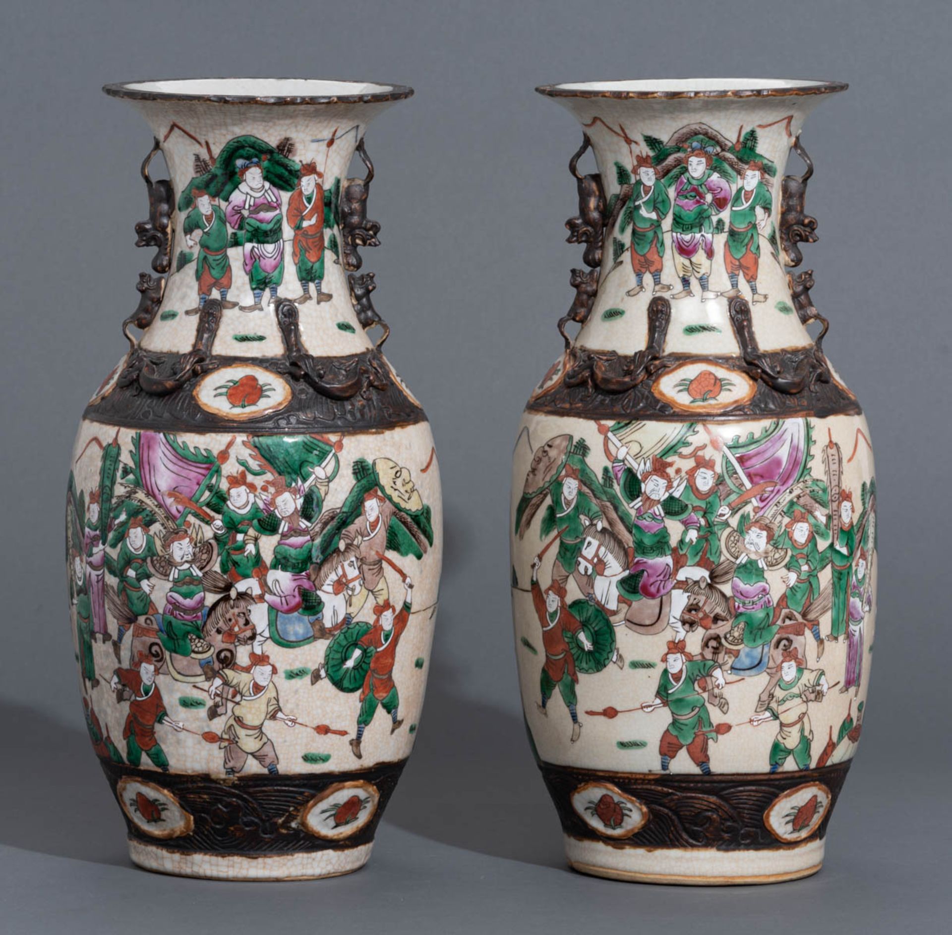 A near pair of Chinese Nanking stoneware vases - Image 4 of 9