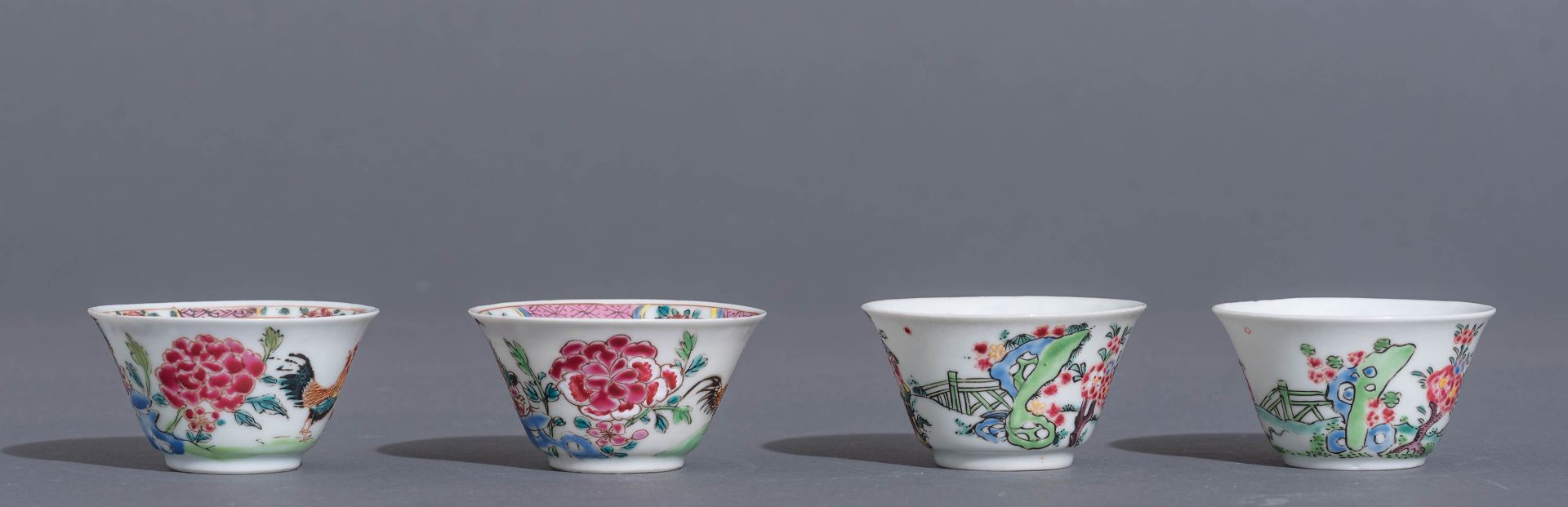 Four sets of Chinese famille rose export porcelain teacups and saucers - Image 9 of 13