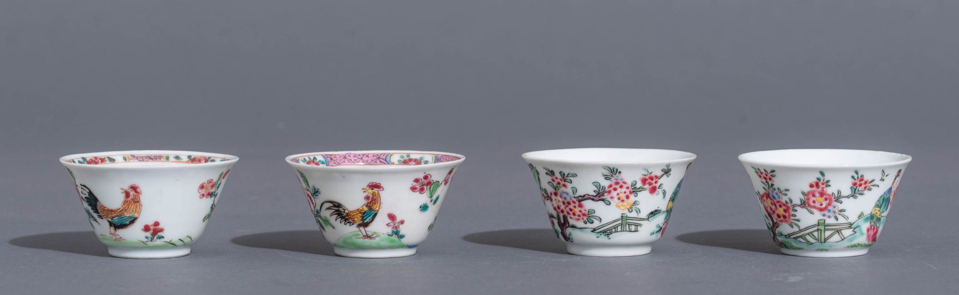 Four sets of Chinese famille rose export porcelain teacups and saucers - Image 10 of 13