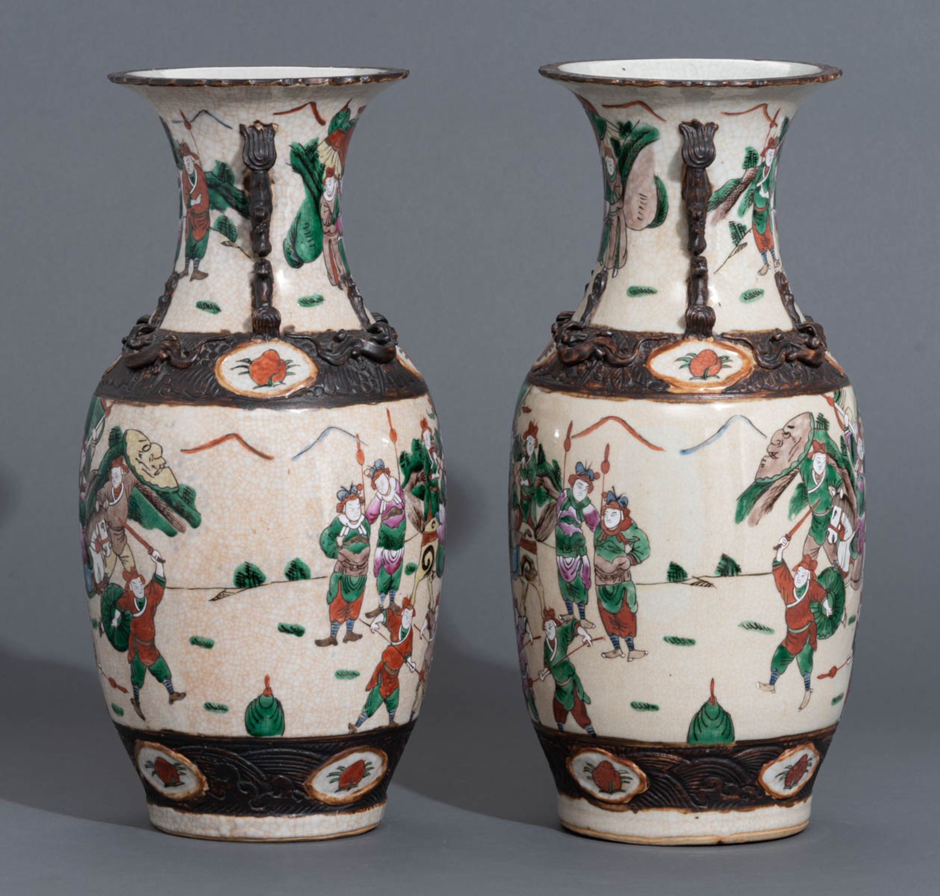 A near pair of Chinese Nanking stoneware vases - Image 3 of 9