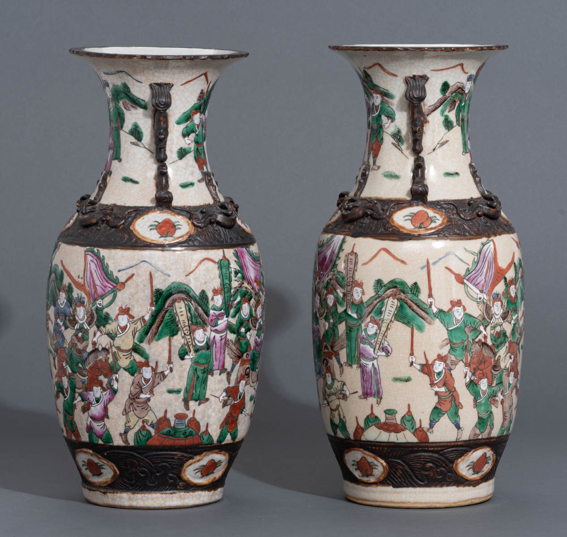 A near pair of Chinese Nanking stoneware vases - Image 5 of 9