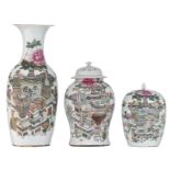 Three Chinese Qianjiang cai vases: one baluster-shaped