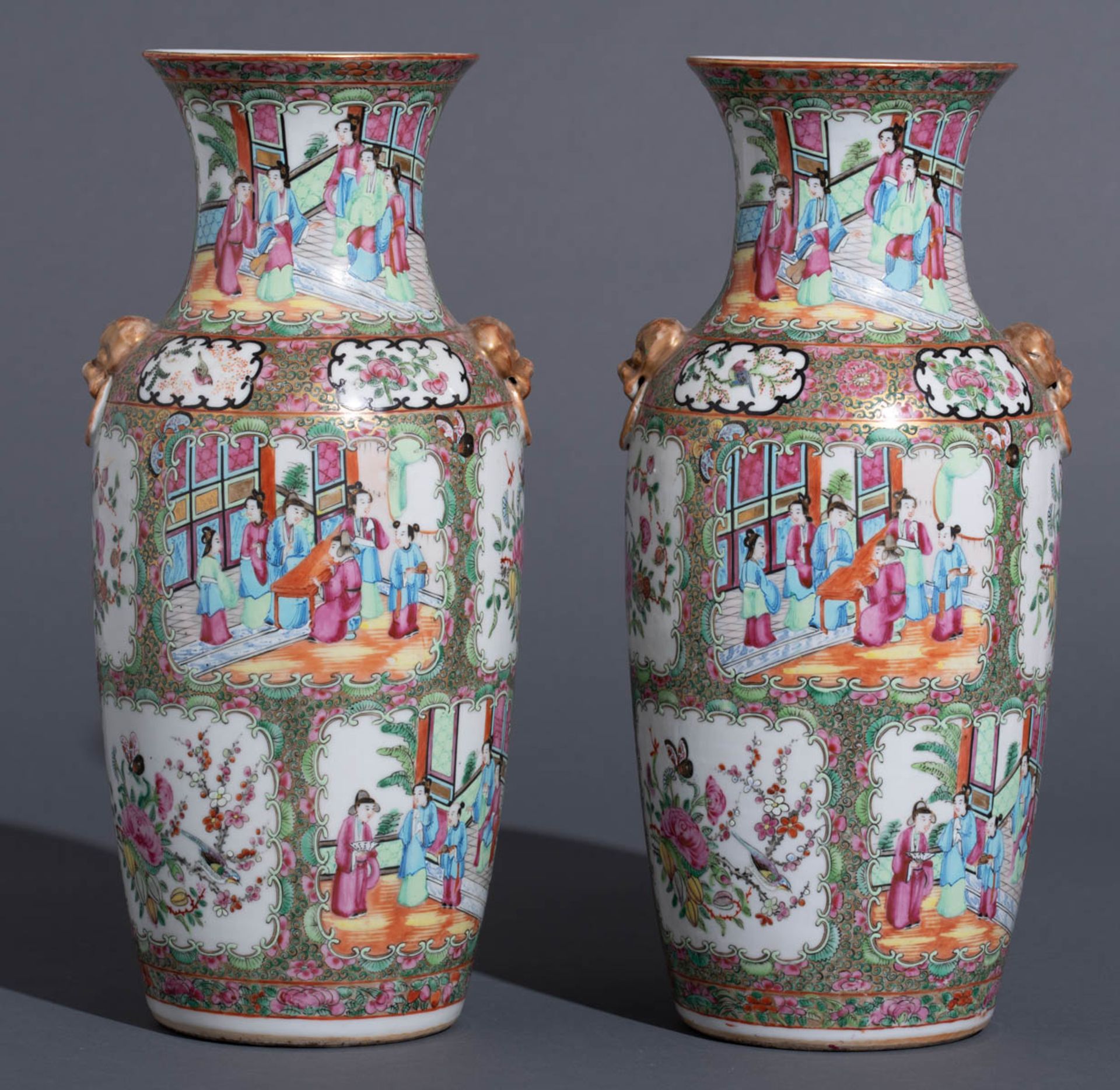Two Chinese Canton famille rose decorated vases - Image 4 of 9
