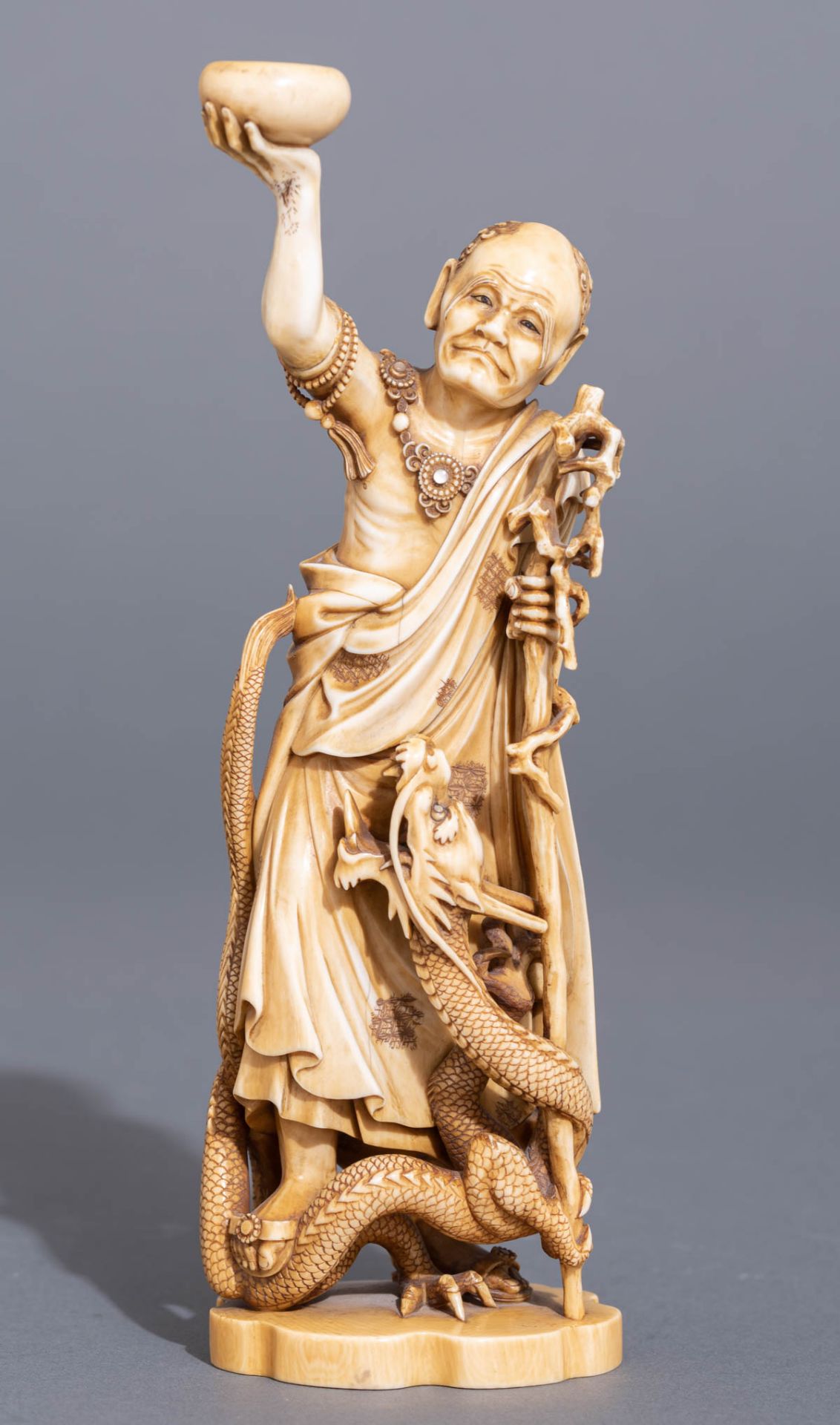 Two Japanese ivory 'Arhat' figures - Image 8 of 13