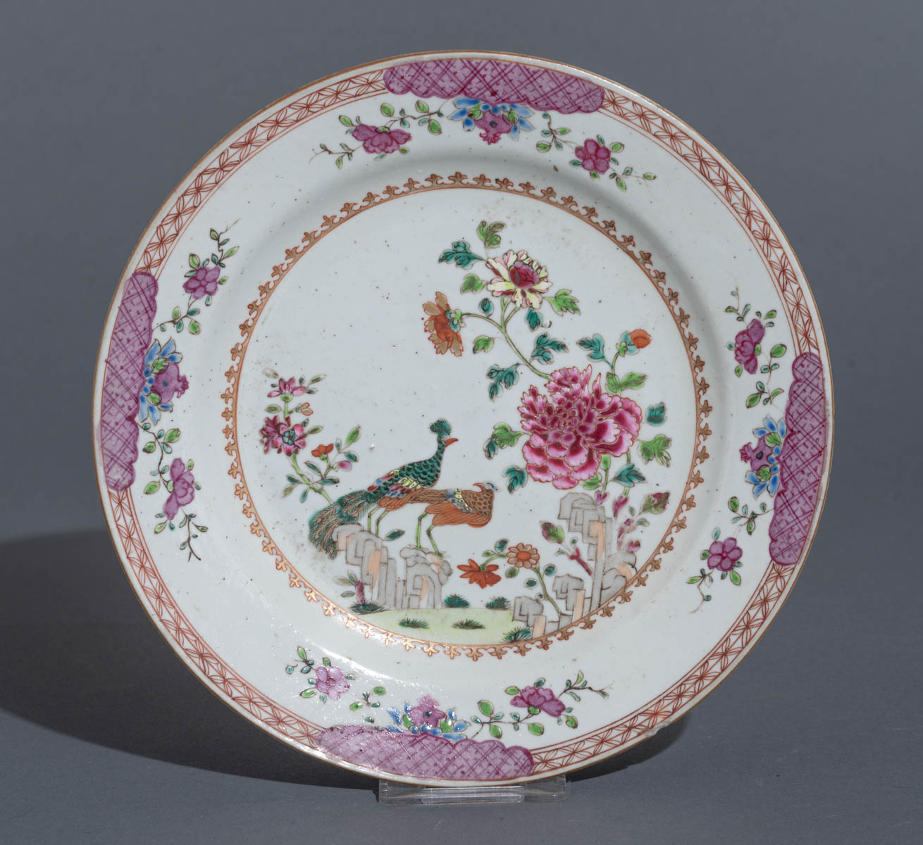 Eight Chinese famille rose 'Double Peacock' export dishes - Image 4 of 18