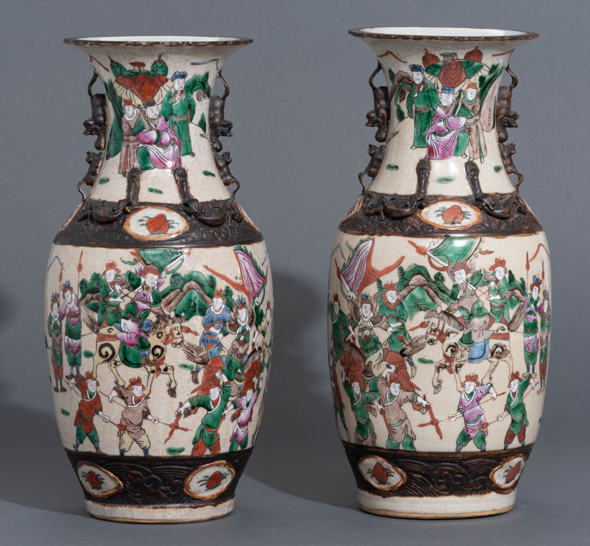 A near pair of Chinese Nanking stoneware vases - Image 2 of 9