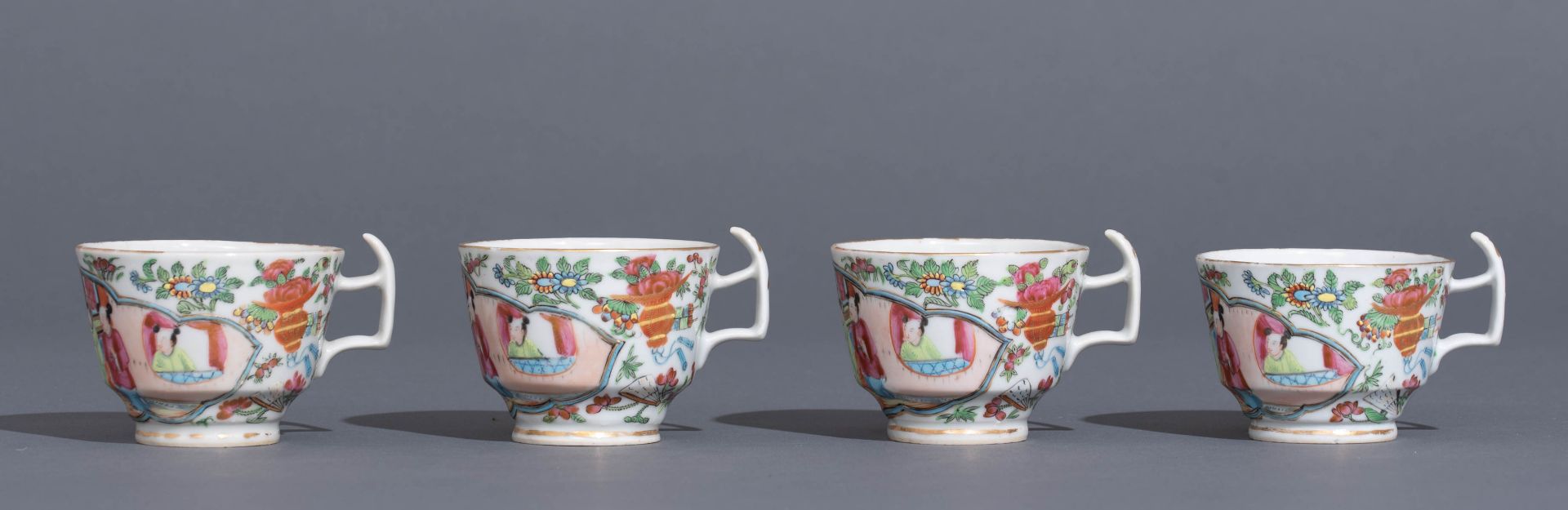 Six Chinese export porcelain Canton teacups and matching saucers - Image 2 of 62