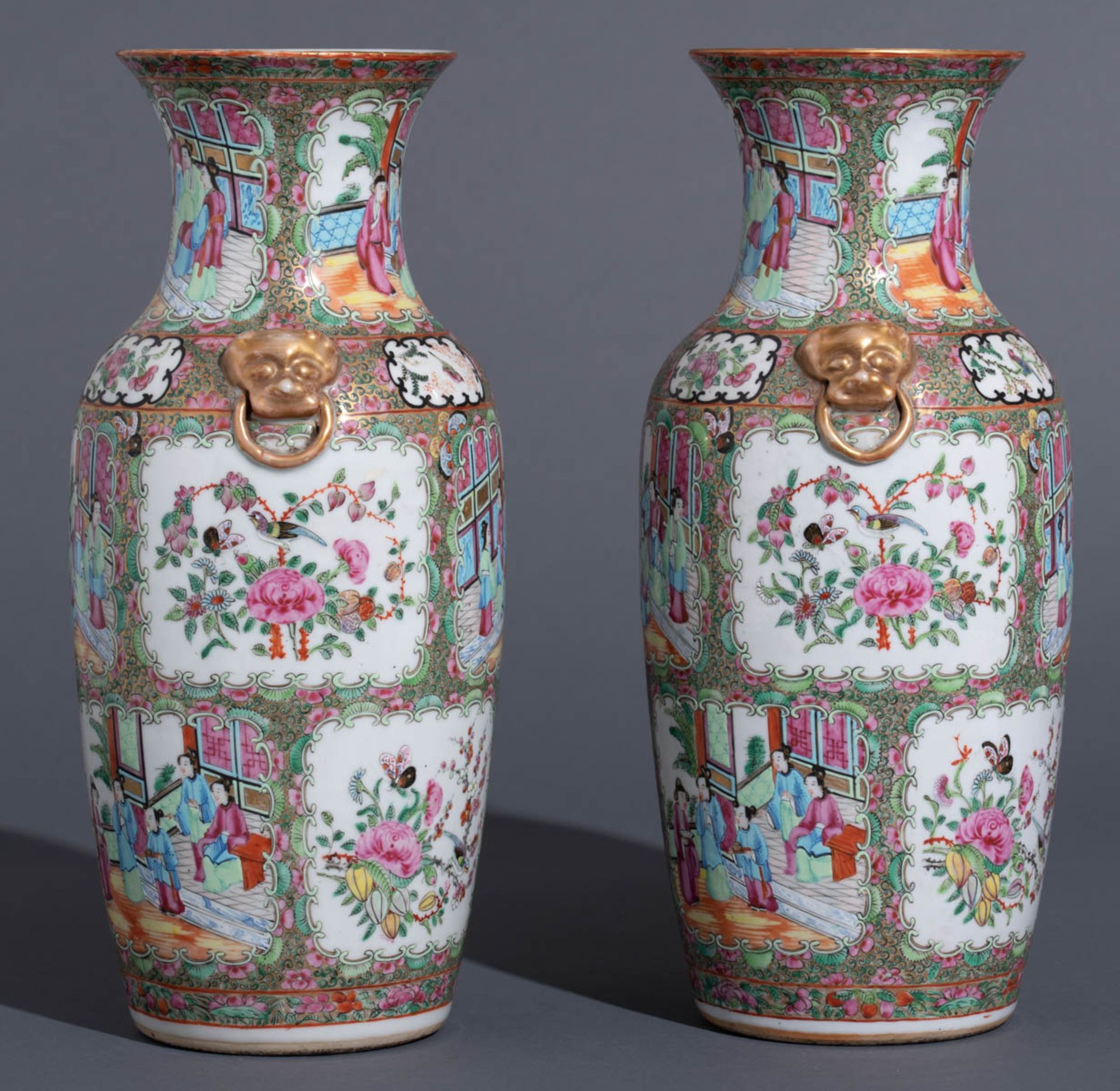 Two Chinese Canton famille rose decorated vases - Image 7 of 9