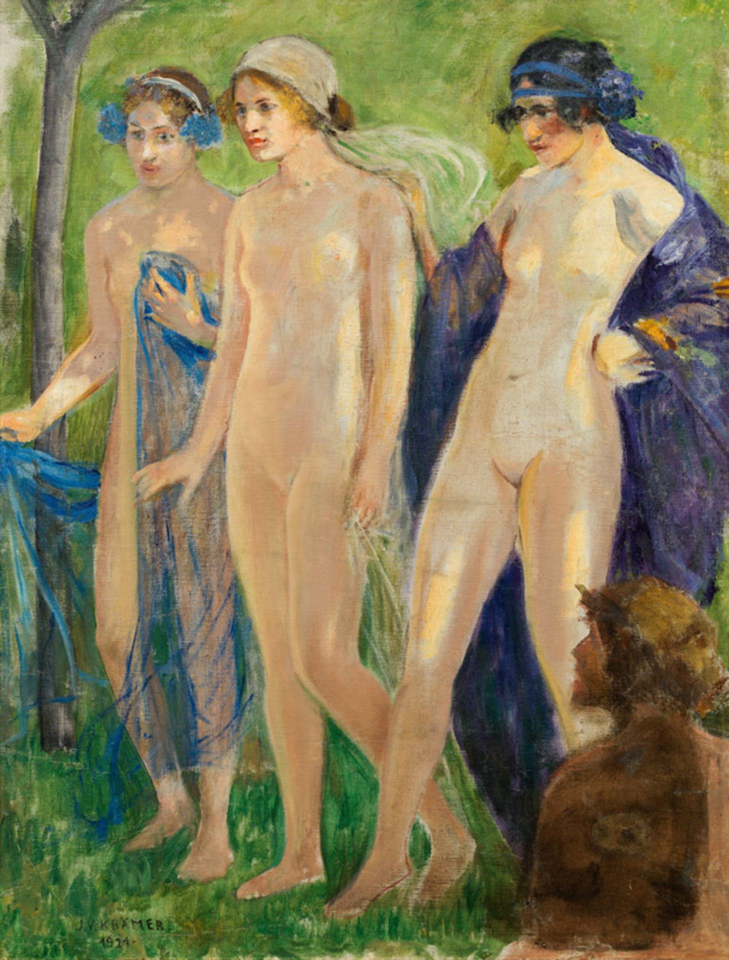 Johann Victor Krämer Three nymphs and a satyr, 1921<