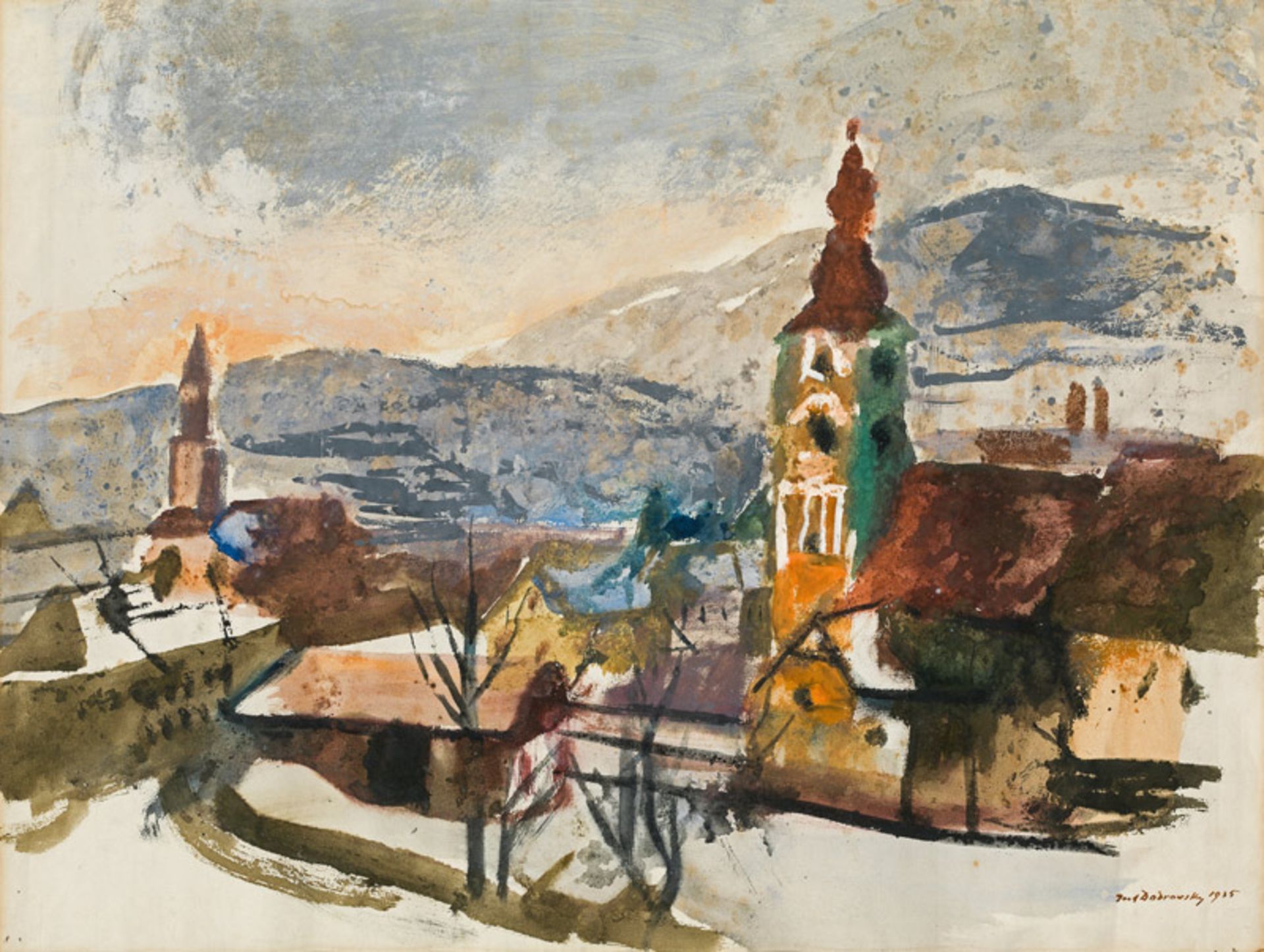 Josef Dobrowsky* Village view with church, 1935