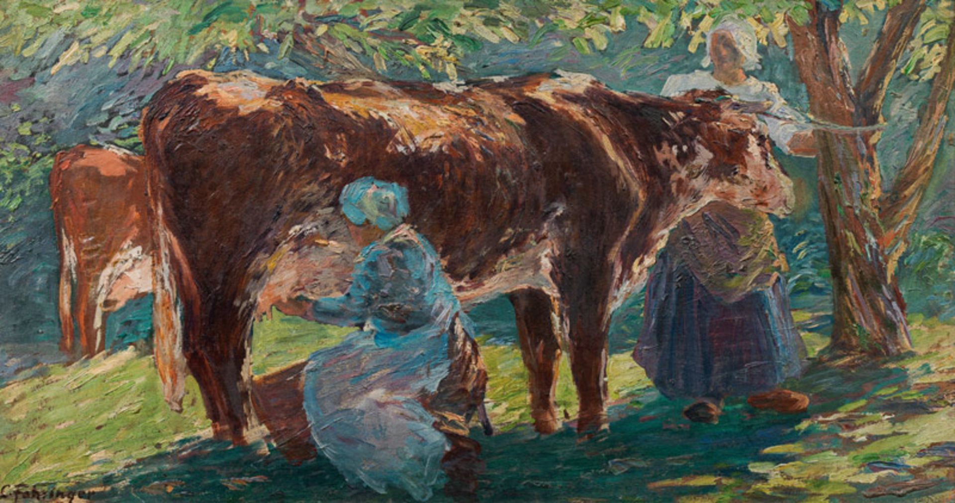 Carl Fahringer* Milking a cow