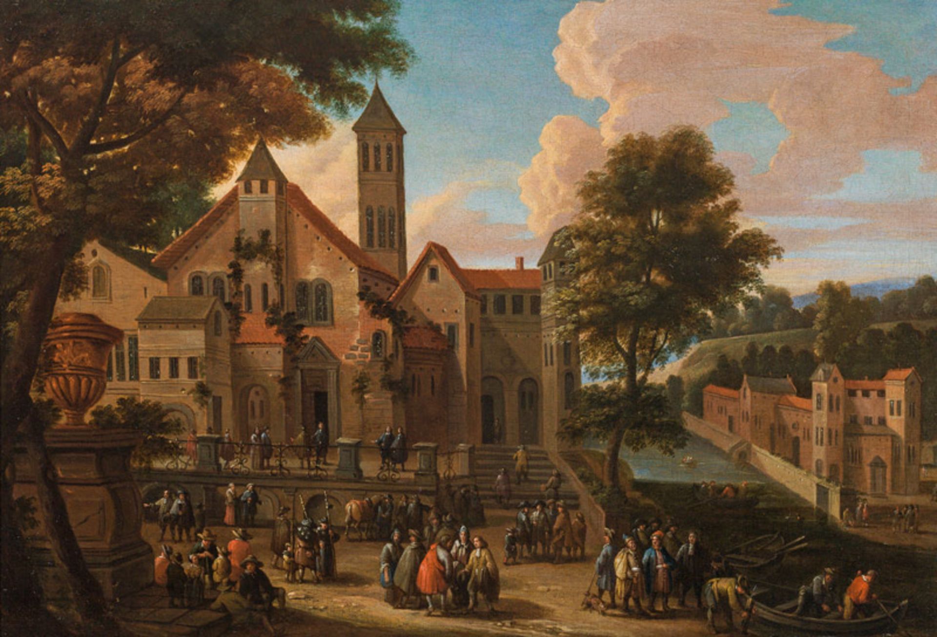 Mathys Schoevaerdts City view with lively staffage