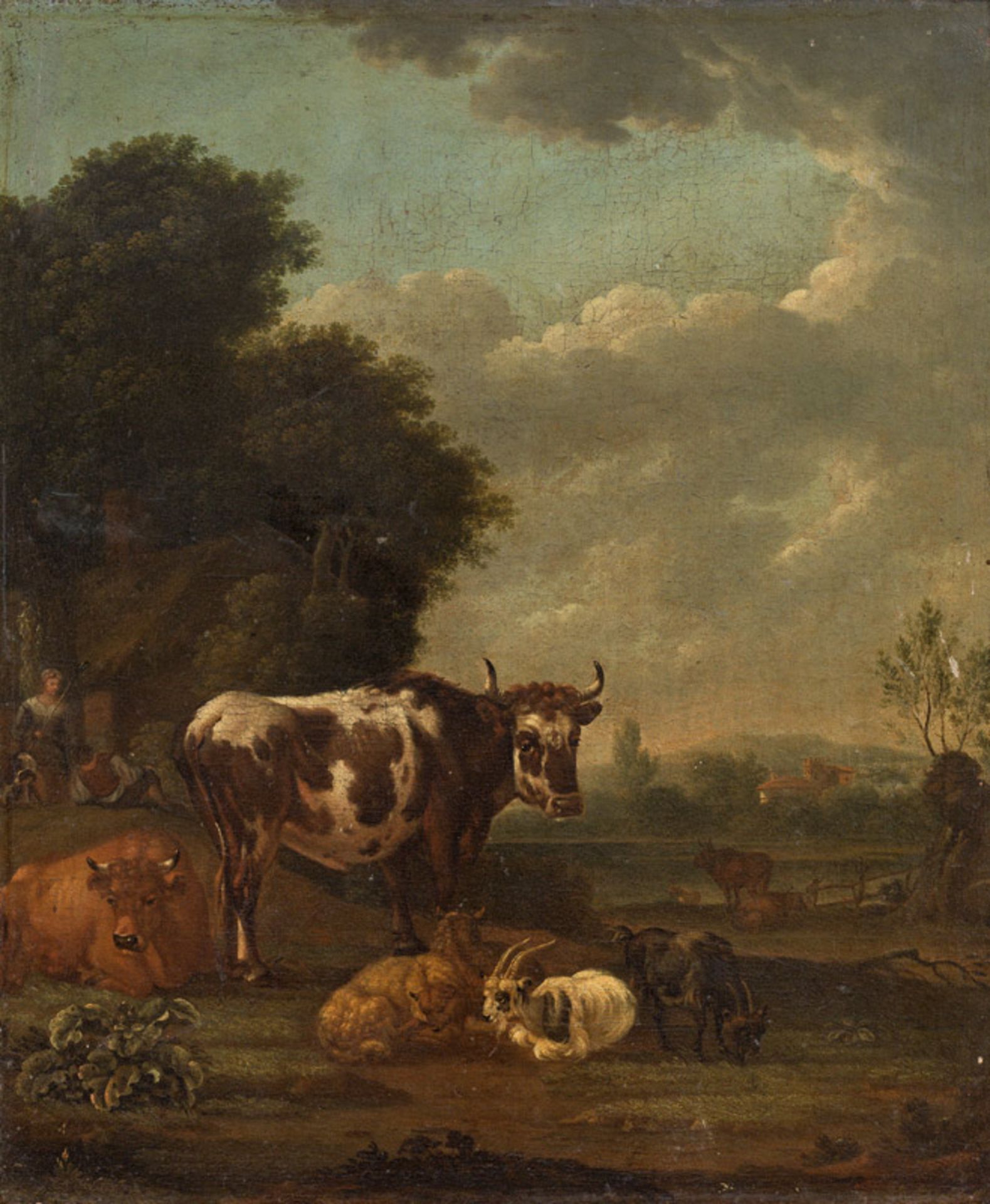 Circle of Nicolaes Claes Berchem Landscape with resting herd