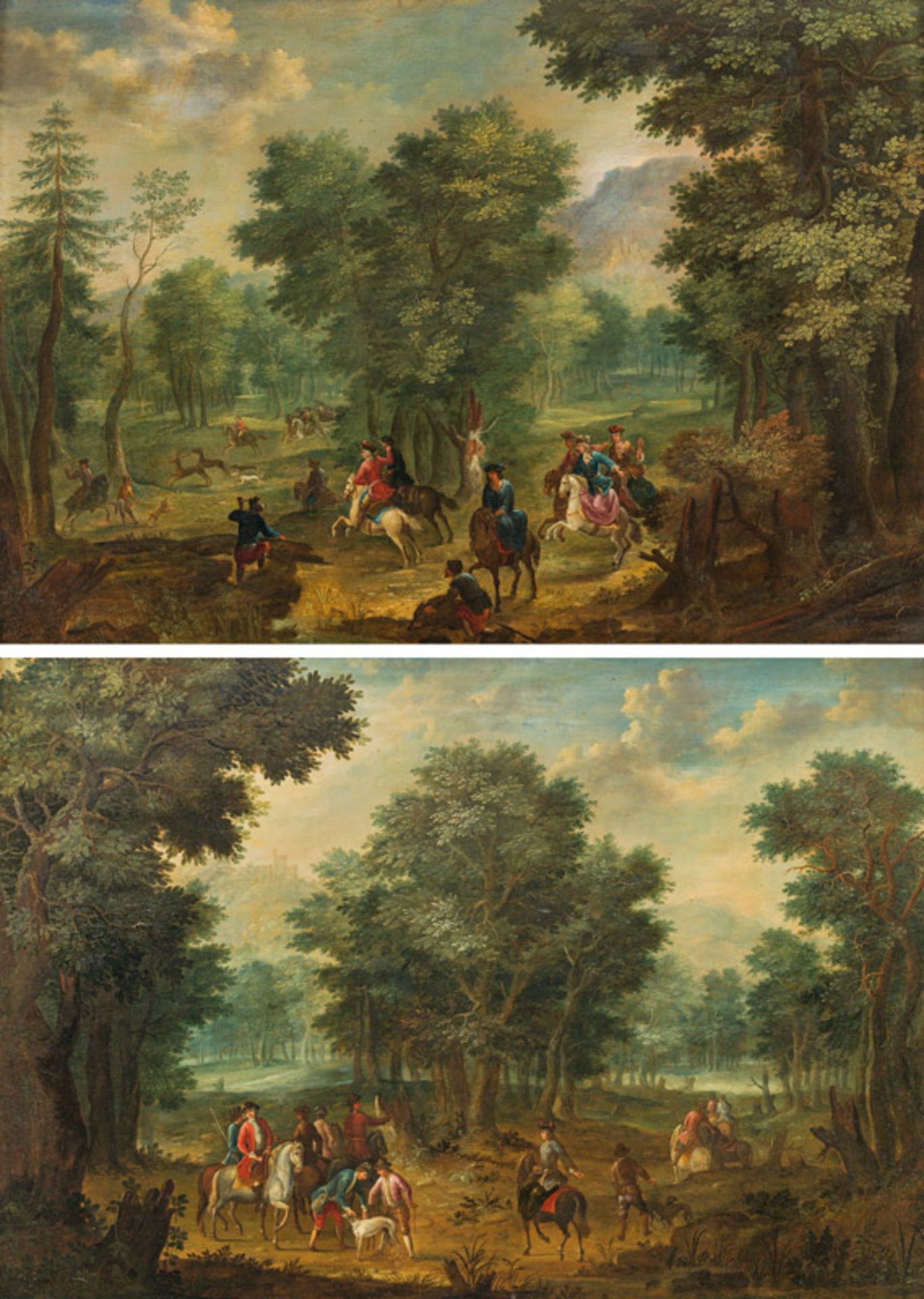 Circle of Johann Georg de Hamilton Landscape with hunting scenes (counterparts)