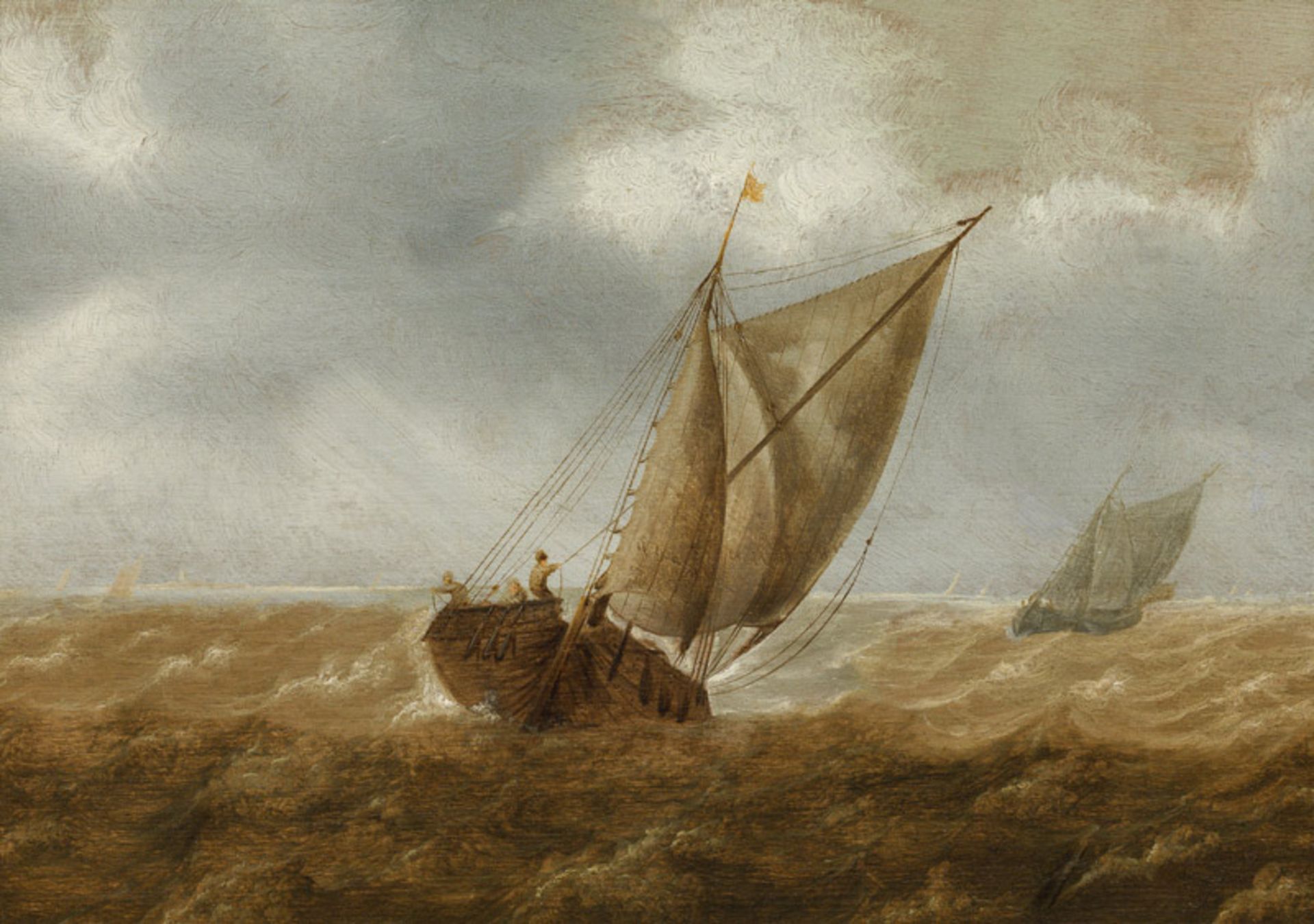 Pieter Mulier der Ältere Sloop in agitated sea