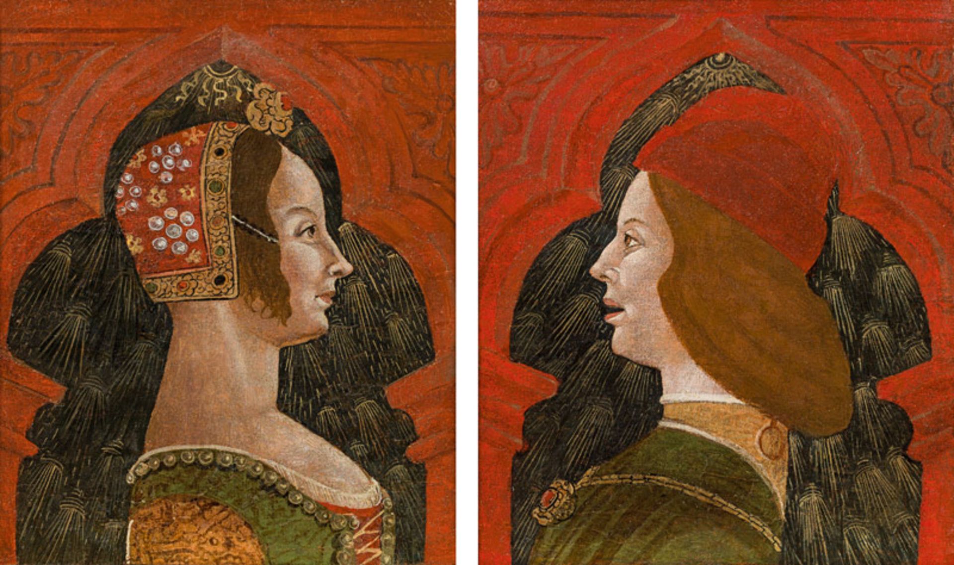 Lombardische Schule Portrait of a nobleman and a lady in profile (counterparts), c. 1480