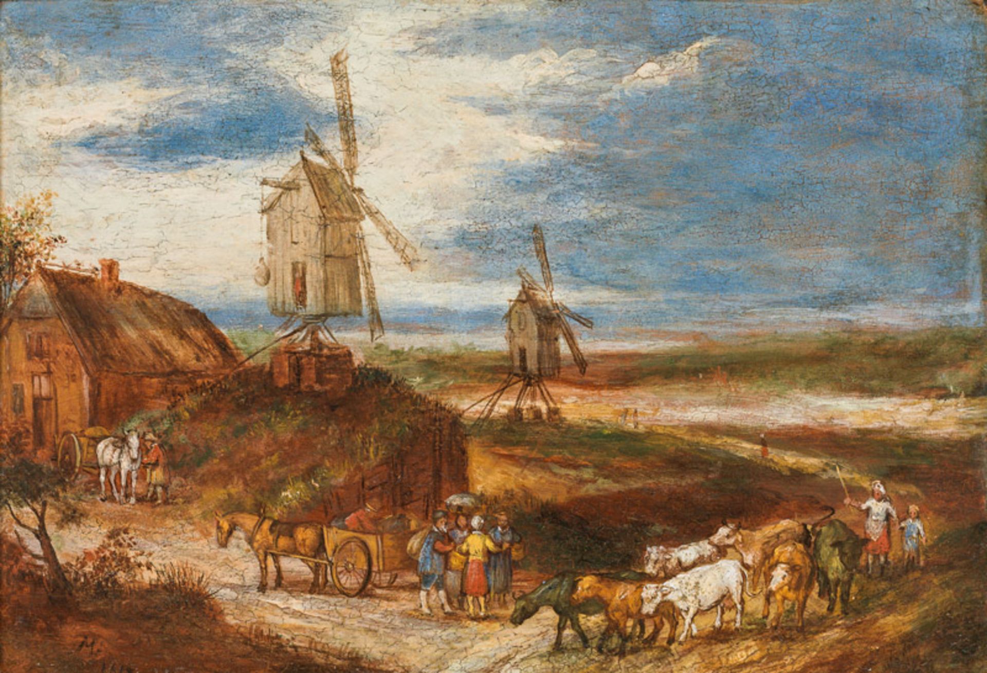 Follower of Jan Brueghel der Jüngere Landscape with dunes, mills, and staffage