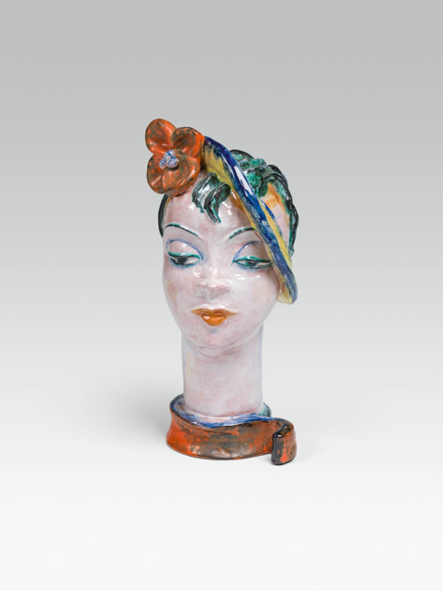 Vally Wieselthier Head of a woman with orange flower, Wiener Werkstätte, 1928