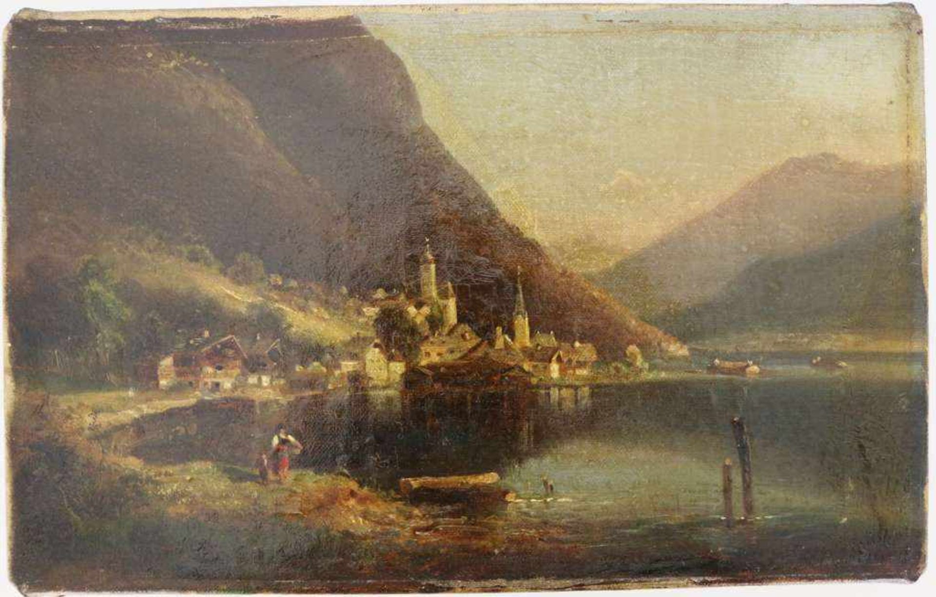 Ferdinand FELDHÜTTER (1842-1898), Öl auf Leinwand, u.re. sign., verso Titelei: Hallstädter See im